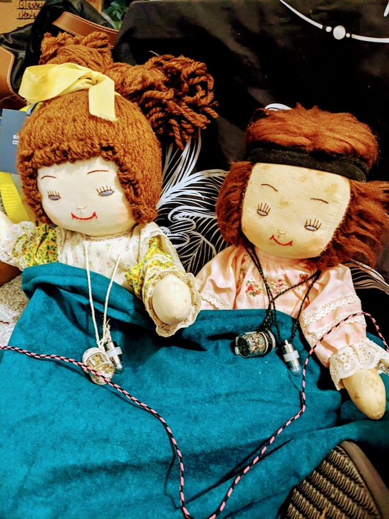 Other - Vintage Pair of Handmade Cloth Dolls in Brown Hair and Outfit.  Well Loved 🥰